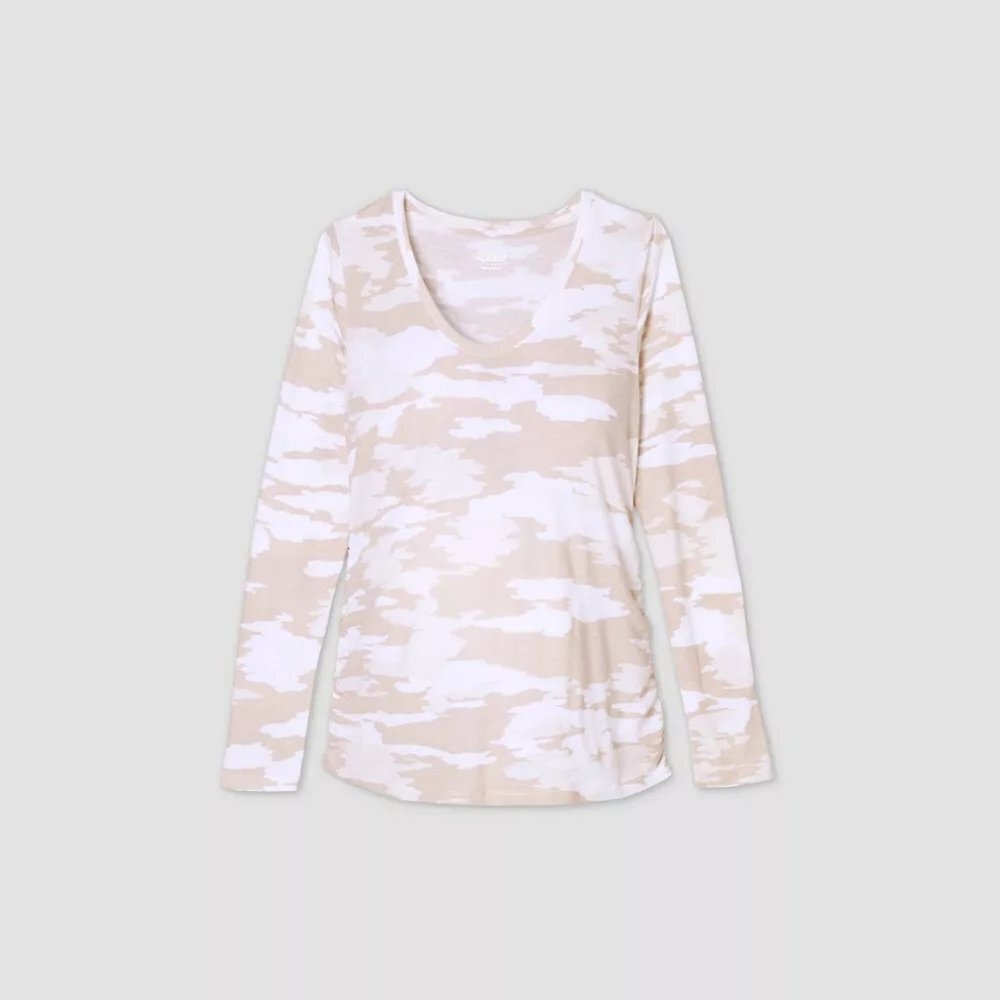 Isabel Maternity‎ Medium Long Sleeve Scoop Neck Side Shirred T-Shirt Camo 2097